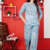 Sky blue floral print night suit