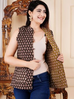 Choco brown printed sleeveless jacket