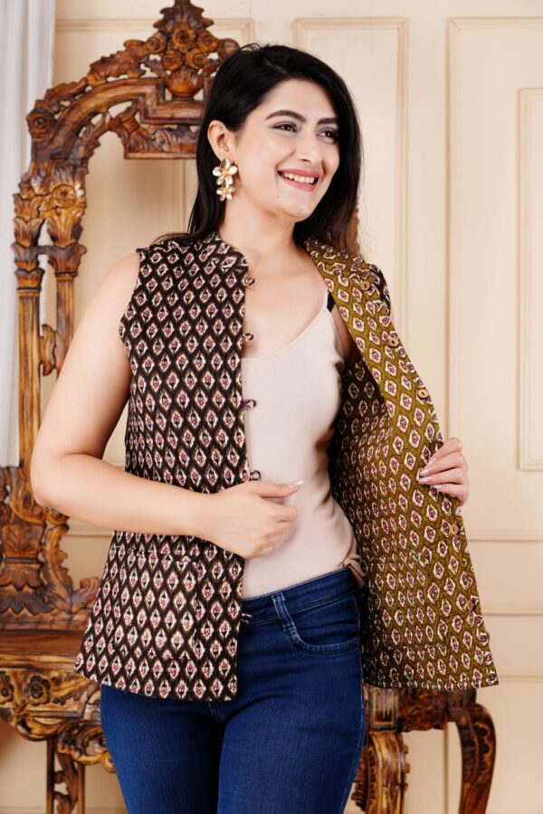 Choco brown printed sleeveless jacket