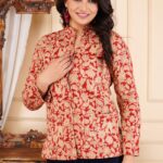 red jaal printed quilted jacket