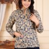 blue jaal printed quilted jacket