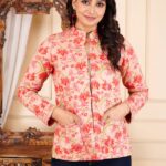 peach floral quilted jacket