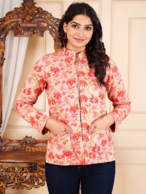 peach floral quilted jacket