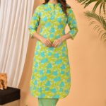 Green floral kurta pant set