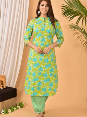 Green floral kurta pant set