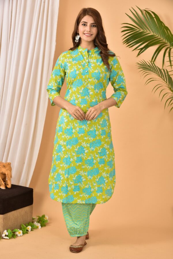 Green floral kurta pant set