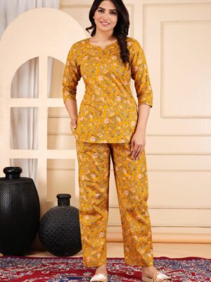 Mustard Blossom Night Suit Set