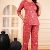 Crimson Red Printed Night Suit Set