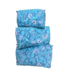 Turquoise floral printed quilted multi utility pouches