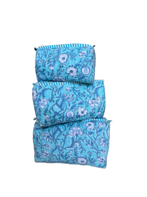 Turquoise floral printed quilted multi utility pouches