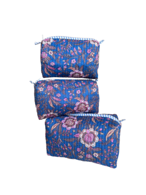 Blue floral quilted pouch