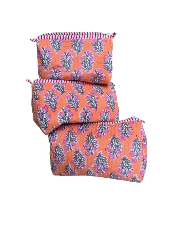 Peachy pink printed quilted pouch