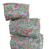 Green floral printed quilted pouch