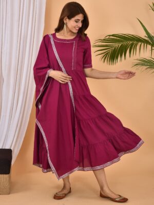 Burgundy Anarkali With Stole