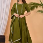 Mehndi Green Anarkali With Stole