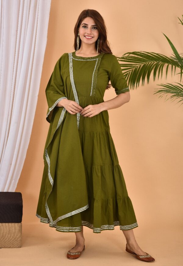 Mehndi Green Anarkali With Stole