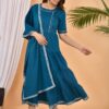 Teal Blue Anarkali With Stole