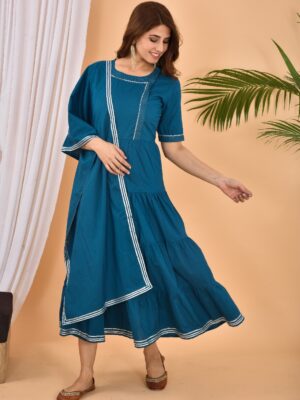 Teal Blue Anarkali With Stole