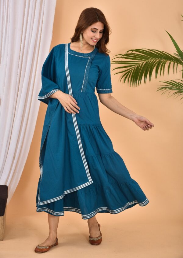 Teal Blue Anarkali With Stole