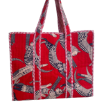Red cat quilted tote bag