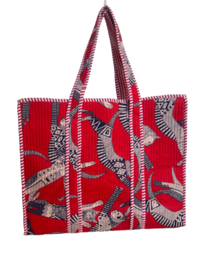 Red cat quilted tote bag