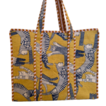yellow cat print quilted tote bag