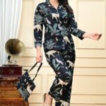 black jungle theme night suit with collar