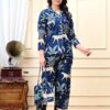 Black jungle theme printed collar night suit