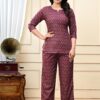 Deep maroon sanganeri printed night suit set