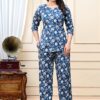 Dark blue floral printed night suit set