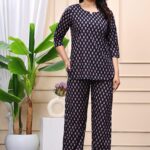 Navy Blue jaipuri printed night suit set