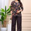 Navy Blue Floral And Buti Night Suit Set