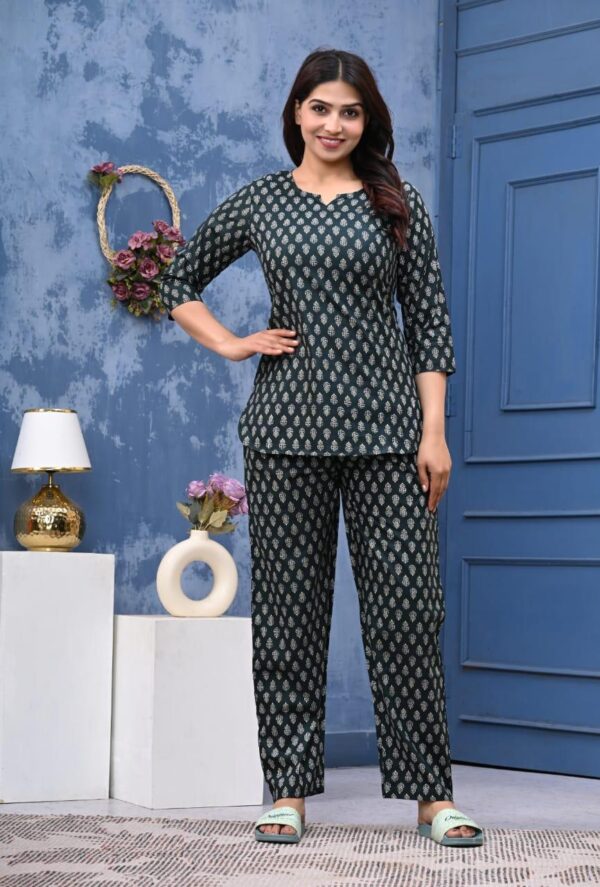 Black Jaipuri Printed Night Suit Set