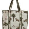 White Tiger Print Zipper Quilted Tote Bag