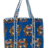 Royal Blue Tiger Printed Zipper Quilted Tote Bags