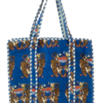 Royal Blue Tiger Printed Zipper Quilted Tote Bags