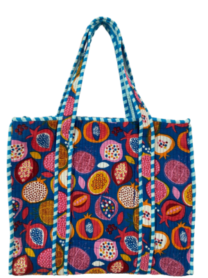 Blue fruity zipper quilted tote bag