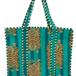Green Tiger Print Zipper Quilted Tote Bag