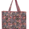 Lilac floral printed zipper quilted tote bag
