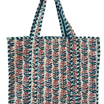 White Floral Print Zipper Quilted Tote Bag
