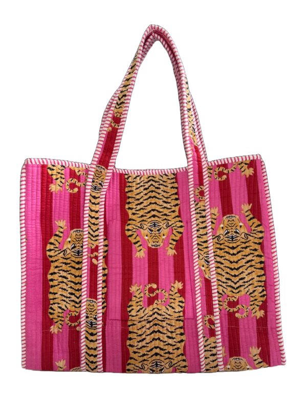Pink Tibetian Tiger Quilted Tote Bag
