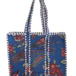 Royal Blue Birds Print Quilted Tote Bag