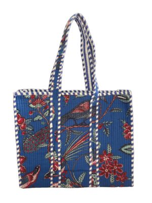 Royal Blue Birds Print Quilted Tote Bag
