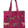 Dark Pink Jungle Print Quilted Tote Bag
