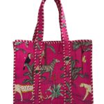 Dark Pink Jungle Print Quilted Tote Bag