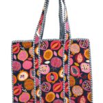Dark Blue Fruity Print Quilted Tote Bag