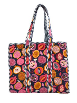 Dark Blue Fruity Print Quilted Tote Bag