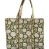 Green Floral Print Quilted Tote Bag
