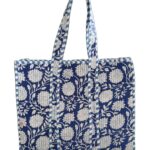 Blue Floral Print Quilted Tote Bag