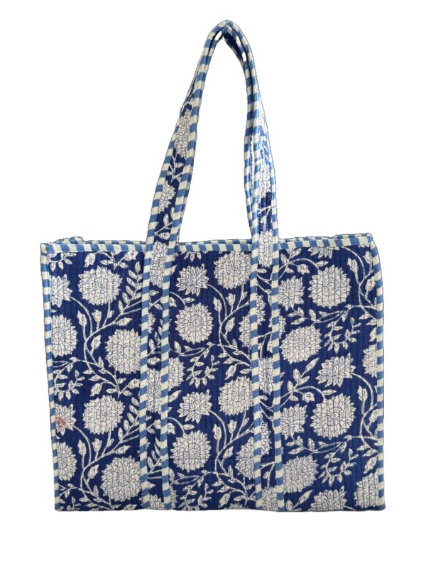 Blue Floral Print Quilted Tote Bag